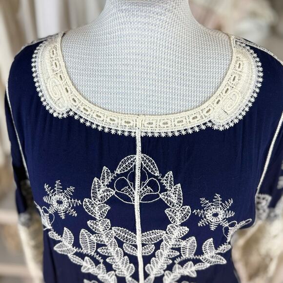Cato women's sz. XL blue embroidered boho top, lace, feminine unique, #4196 - Picture 2 of 10